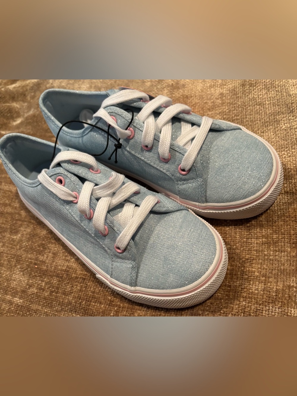 NWT Light Blue Glittery Canvas Sneakers with Pink Accents